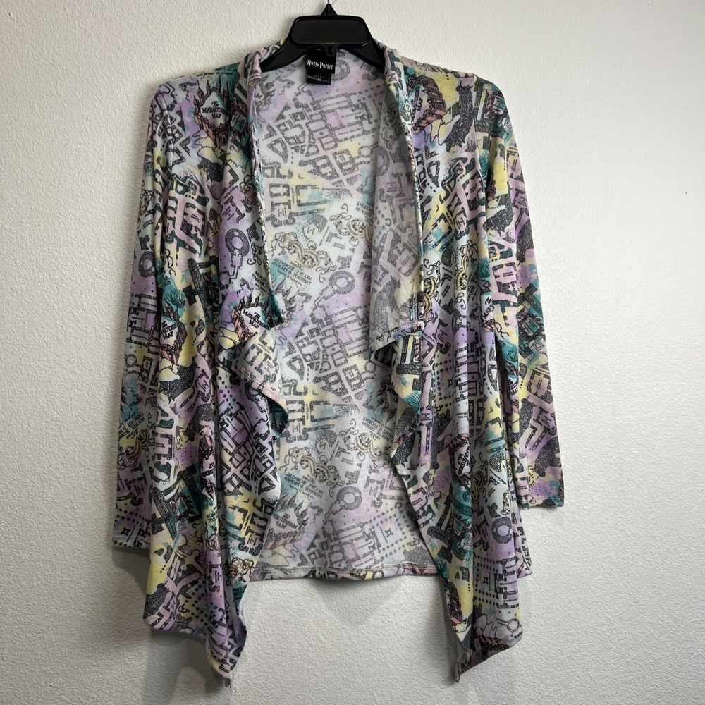Harry Potter Marauders Map water color cardigan great condition! Size Medium